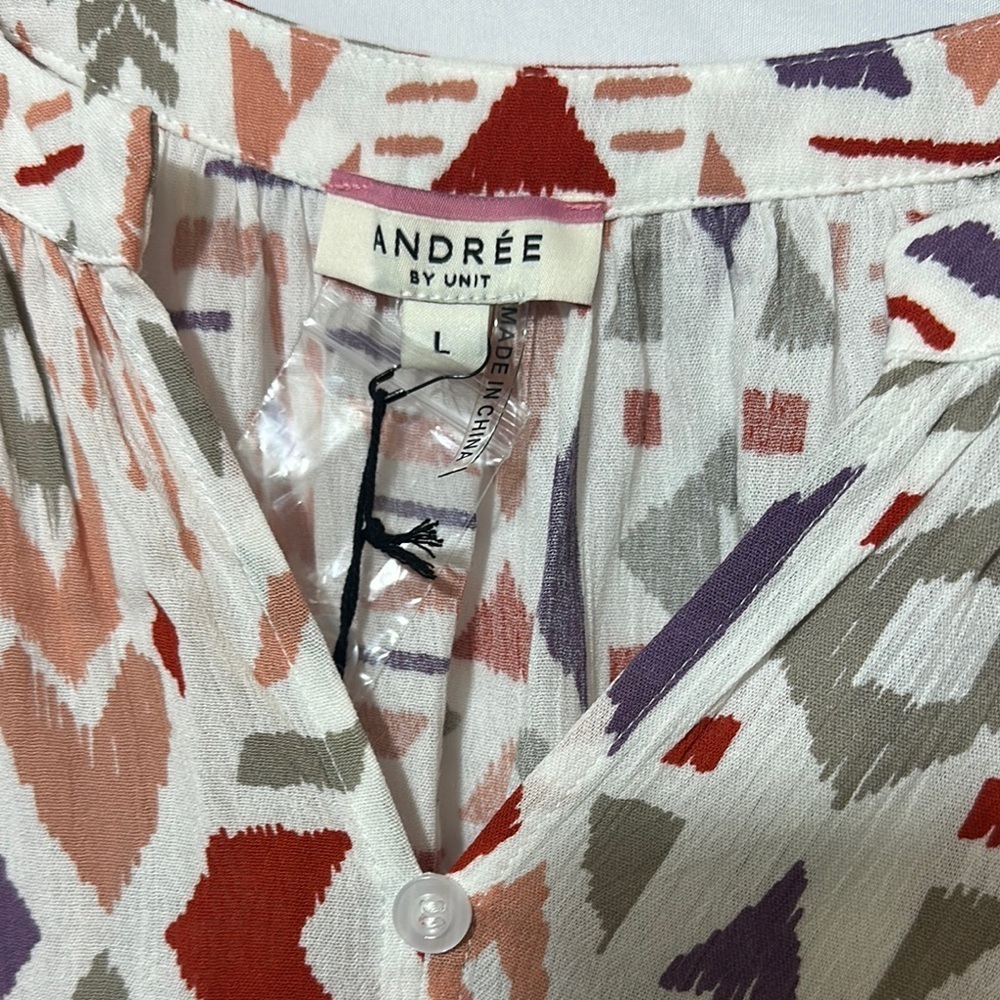 ANDREE BY UNIT White and Orange Bishop Sleeve Blouse - Picture 4 of 5